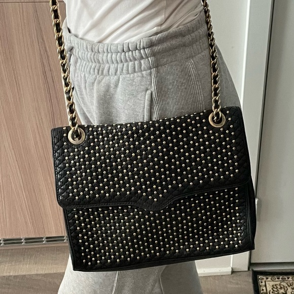 Rebecca Minkoff gold studded black leather bag with leather drop chain - Picture 13 of 13